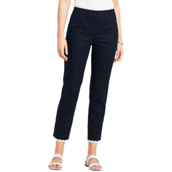 Talbots Cotton Pique Rick--Rack Slim Crop trousers Navy Women’s Size 8 Classic - Picture 1 of 15